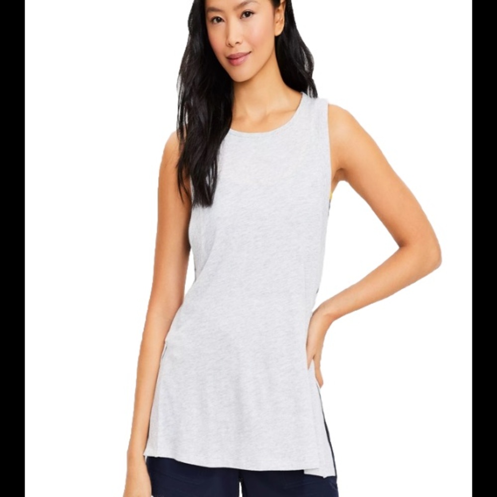 Lou & Grey Womens Softslub Long Rayon Tunic Tank Top Gray Sleeveless Crew Neck L